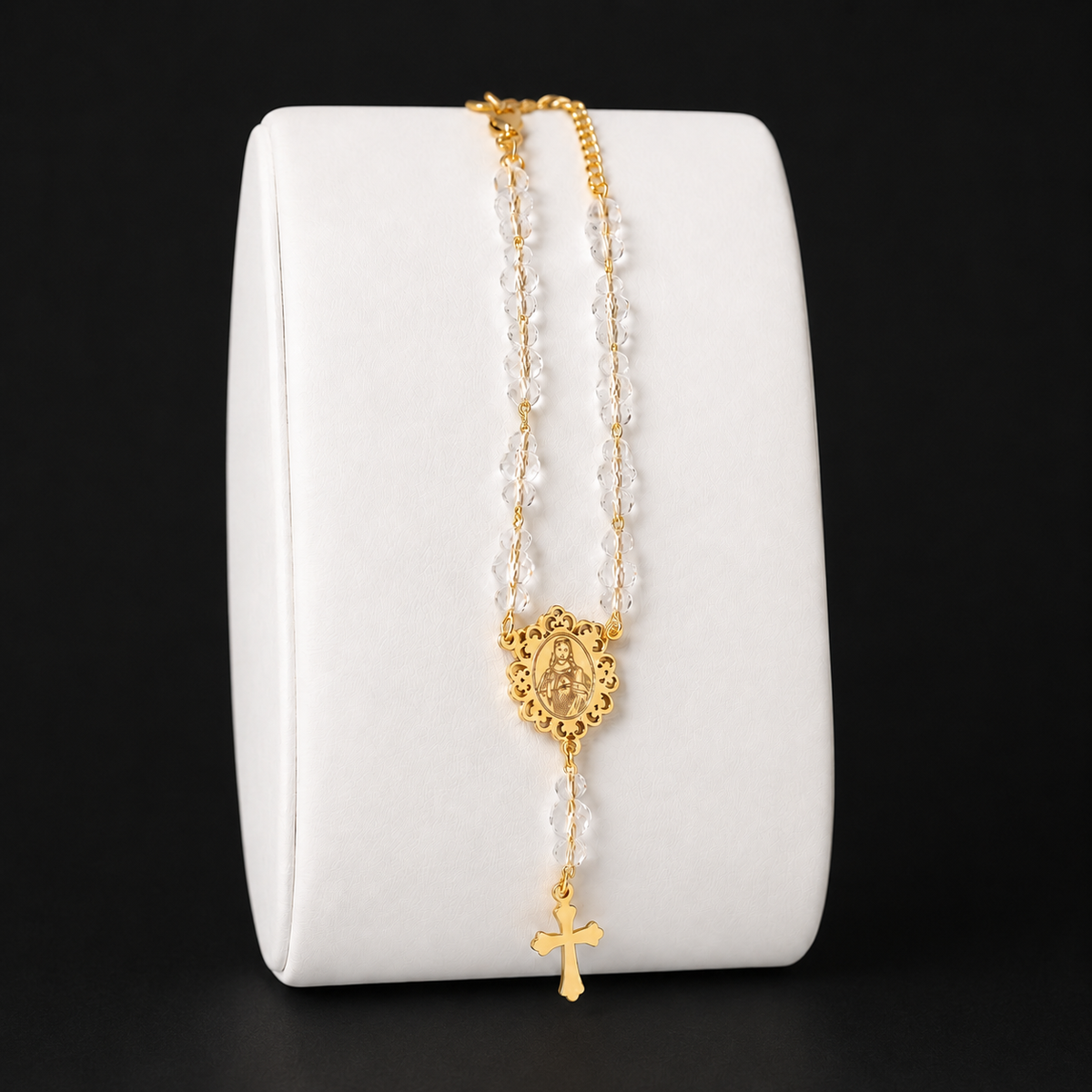 Pulseira Semijoia Rosário com Cruz Elegante Sofisticada